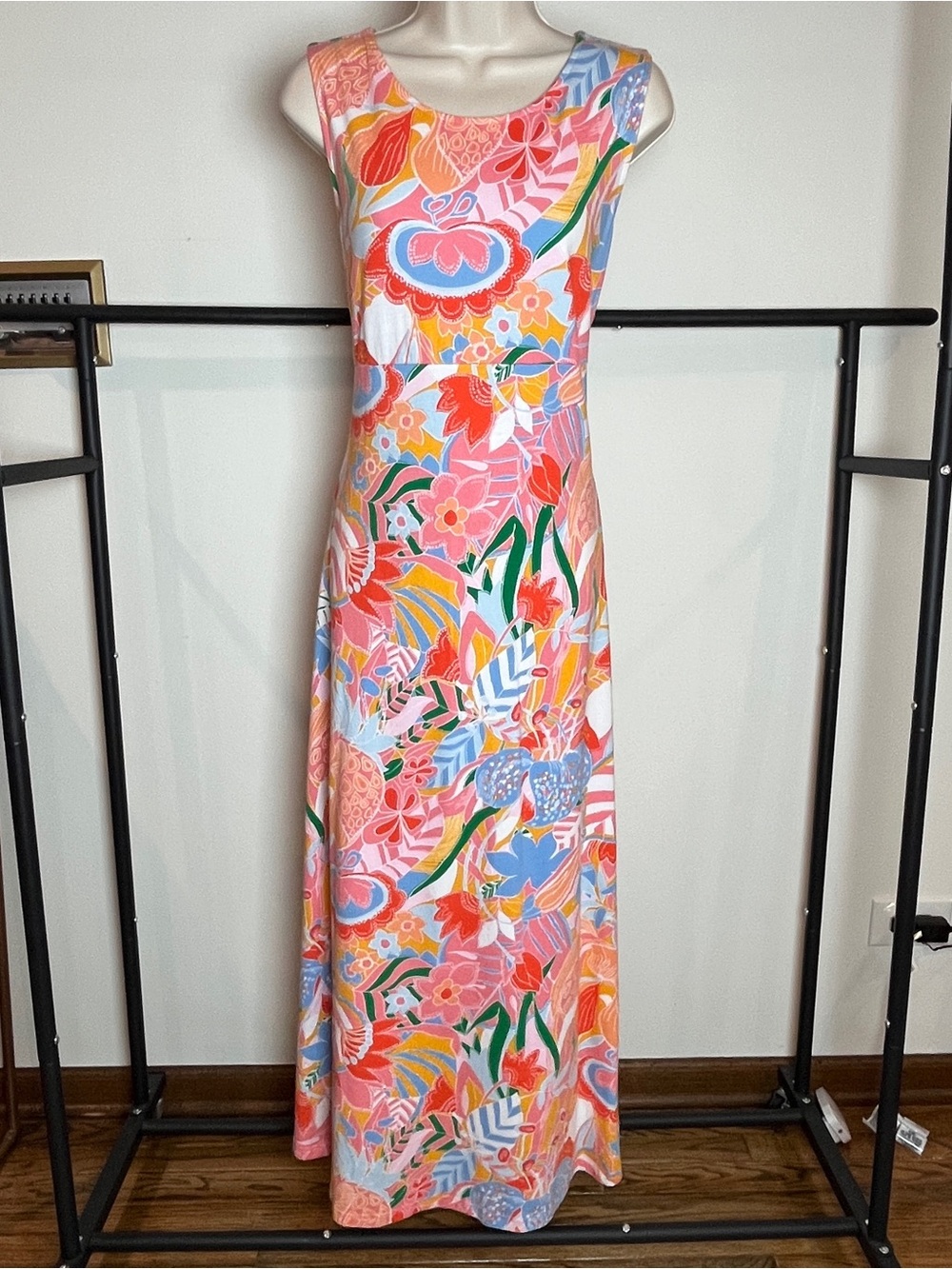 Talbots Sleeveless Floral Maxi Dress Large Boho Summer Preppy Beach Pool